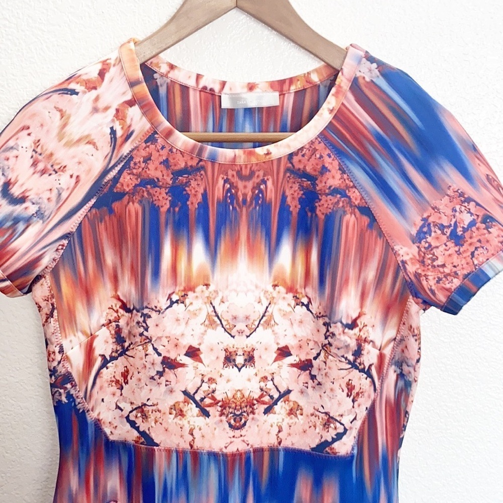 Zara W&B Collection Neoprene “Scuba” Short Sleeve Cherry Blossom Mini Dress - Picture 2 of 12